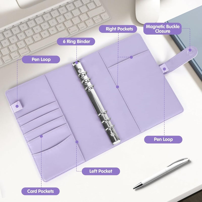 Antner A5 Kpop Photocard Binder 6-Ring Card Collector Album with 40 Pack Card Sleeves, PU Leather Photocard Holder Book with Multi-Size Photo Protectors for Organizing Trading Cards, Purple A5 Binder - Image 5